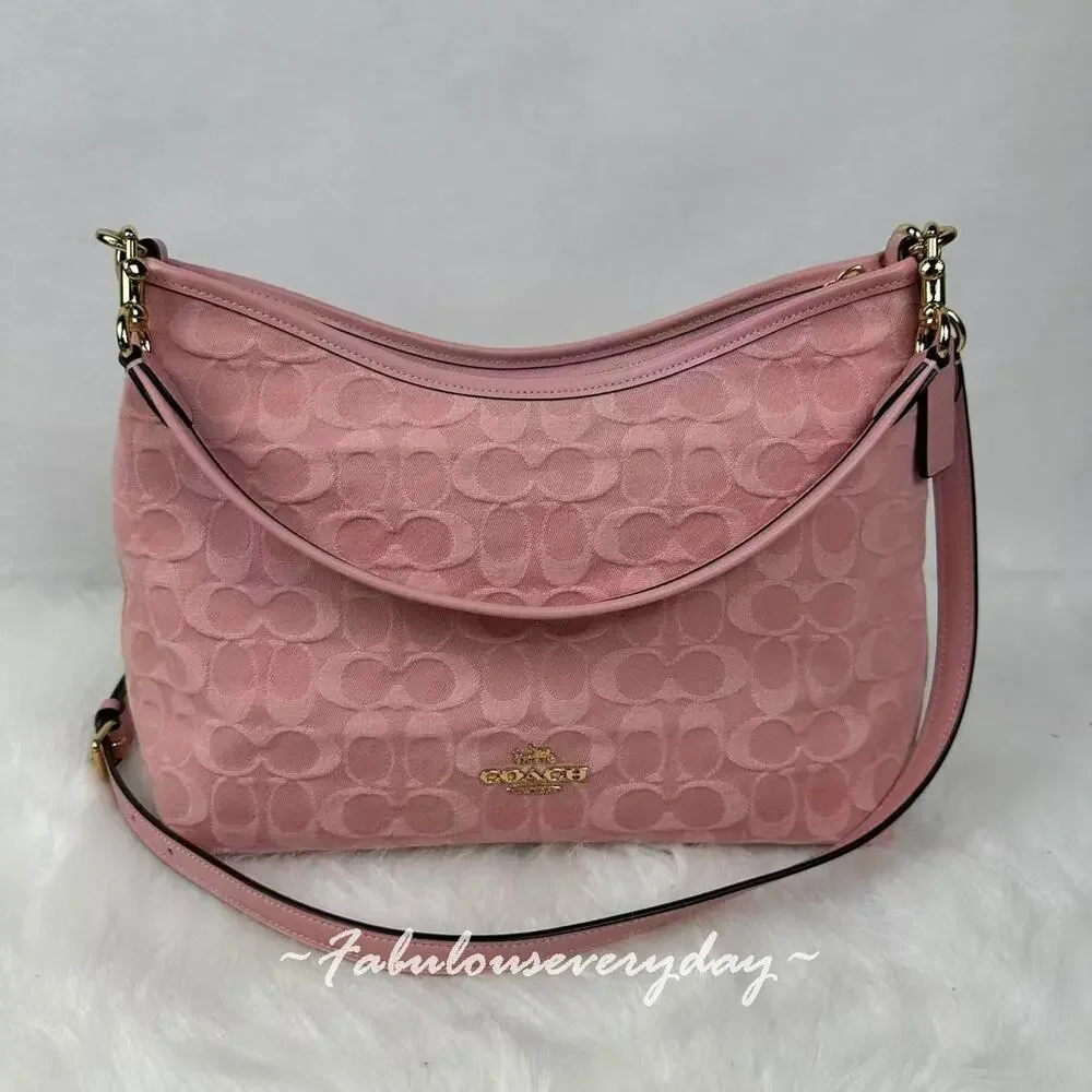Coach Laurel Shoulder Bag Crossbody In Signature Denim Gold/Light Pink CER66 NWT